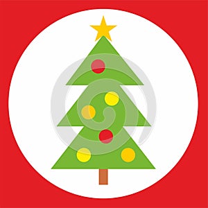 Christmas tree at circle frame, label, vector symbol, eps.