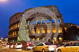 Christmas tree at Coliseum in the night