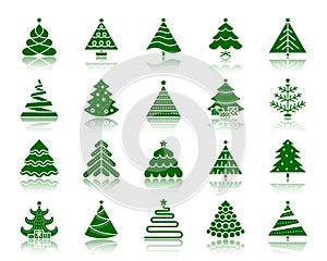 Christmas Tree color silhouette icons vector set