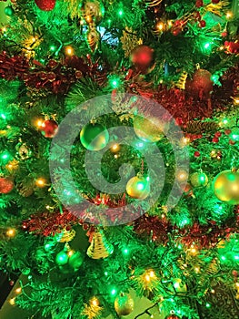 The Christmas Tree with colourful Decorations and lightings