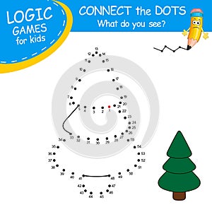 Christmas Tree. Connect the dots by numbers to draw the New Year spruce. Winter symbol. Dot to dot Game and Coloring Page