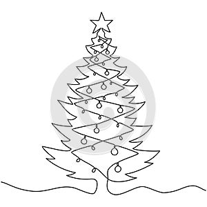 Christmas tree continuous line drawing