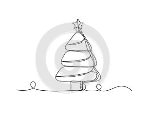 Christmas tree continuous one line icon vector illustration