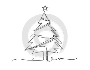 Christmas tree continuous one line icon vector illustration