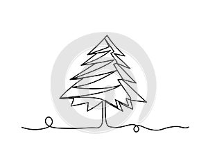 Christmas tree continuous one line icon vector illustration