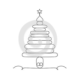 Christmas tree continuous one line icon vector illustration