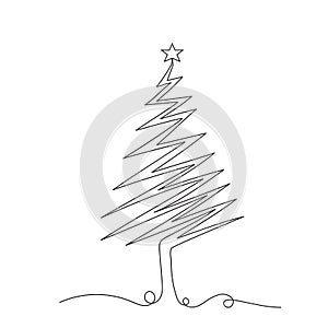 Christmas tree continuous one line icon vector illustration