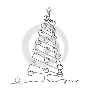 Christmas tree continuous one line icon vector illustration