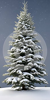 Christmas tree covered with snow in the mountains. Winter landscape with fir trees