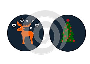 Christmas tree and cute deer, vector icon