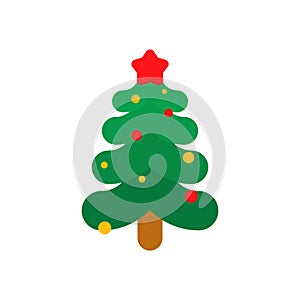 Christmas tree Cute kawaii isolated. funny Christmas cartoon style. kids character. Xmas Childrens style