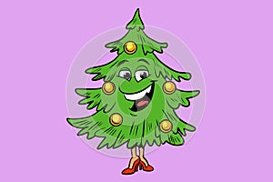 Christmas tree cute smiley face character