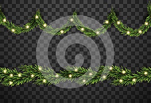 Christmas tree decor with fir branches and star on transparent background