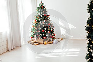 Christmas tree decor lights garland New Year`s Eve holiday white background