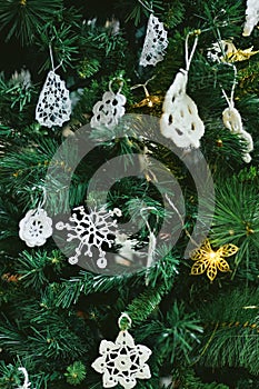 Christmas tree decorated with handmade decoration