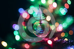 a christmas tree decorated with lights and ornaments