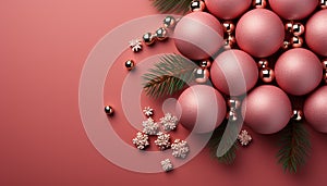 Christmas tree decorating with shiny gold ornaments and snowflakes generated by AI