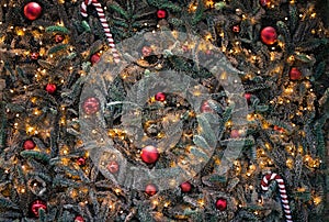 Christmas tree decoration close up background. Christmas balls
