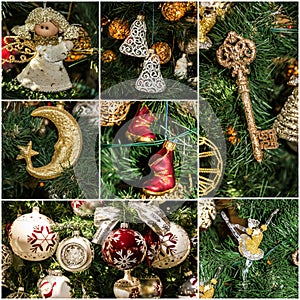 Christmas tree decoration elements collage