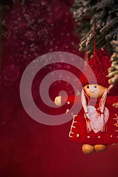 Christmas Tree decoration on red background