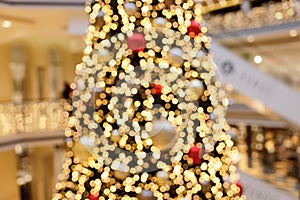 Christmas Tree Decoration in Shopping Center - Detail Blurred Background