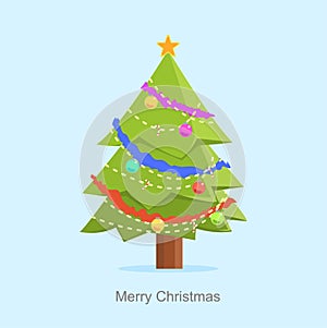 Christmas Tree with Decoration Vector Illustration