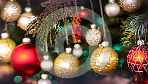 Christmas tree decorations on a blurred background