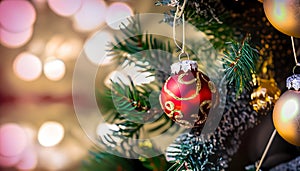 Christmas tree decorations on a blurred background