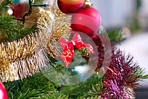 Christmas tree decorations close-up