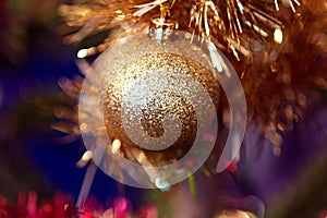 Christmas tree decorations close-up