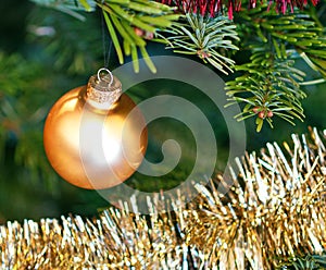 Christmas tree decorations close-up