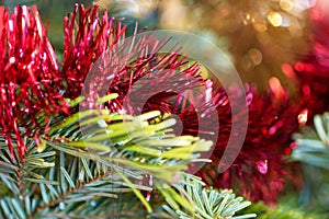 Christmas tree decorations close-up