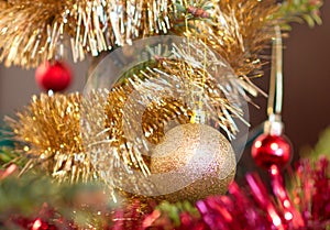 Christmas tree decorations close-up