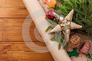 Christmas tree decorations closeup, prepare for winter holidays background