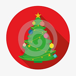 Christmas tree with decorations, flat icon. Usage for greeting cards, websites and app design