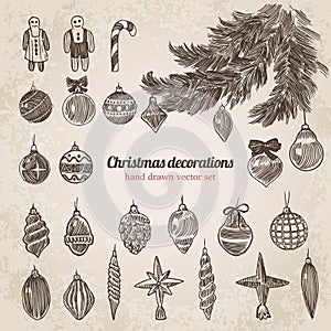 Christmas tree decorations set handdrawn style template photo