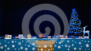 Christmas tree and decorations on a stage