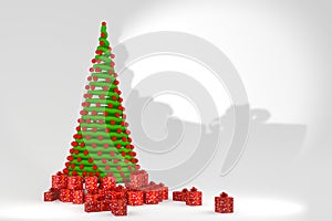 Christmas tree with decorations on white background