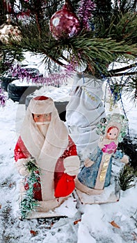 Christmas tree and Ded Moroz and Snegurochka