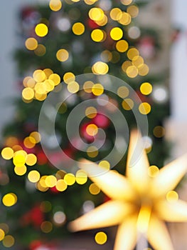 Christmas tree with defocused lights and star