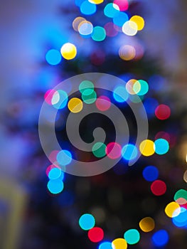 Christmas tree with defocused lights and star