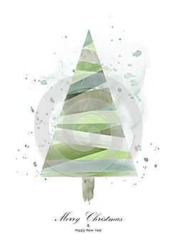 Christmas tree design with green watercolor on white background