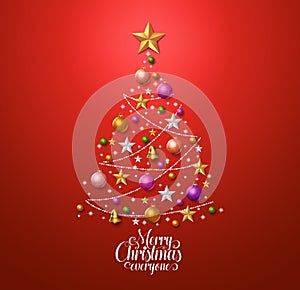 Christmas tree design for greetings card with colorful christmas decorations