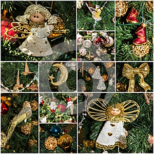 Christmas tree details. Collage New Year