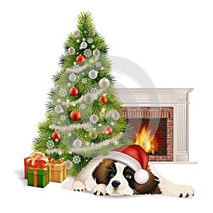Christmas tree dog fireplace