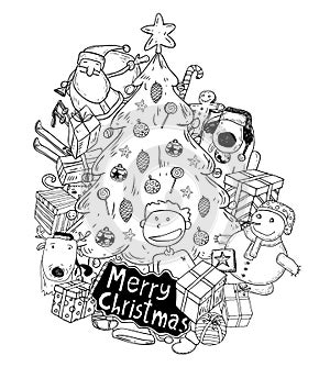 christmas tree doodle. illustration.