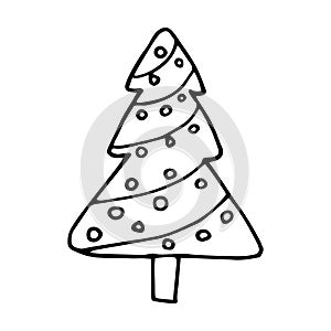 Christmas tree doodle style vector illustration isolated on white background