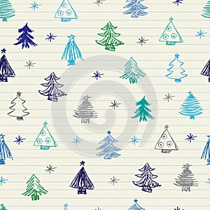 Christmas tree doodles pattern