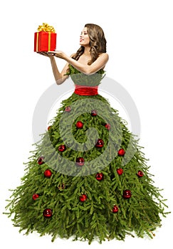 Christmas Tree Dress, Woman and Present Gift, New Year Fashion