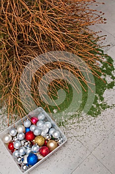 Christmas tree with fallen needles, Xmas aftermath